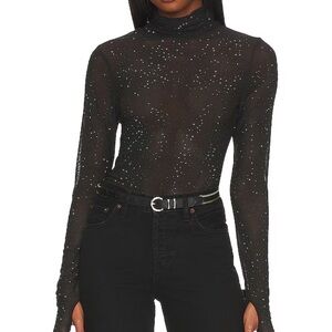 Mesh black rhinestone long sleeve top